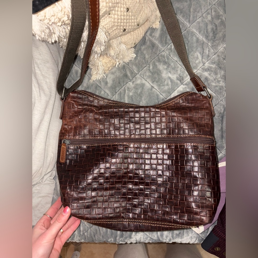 Elegant Brown Woven Crossbody Bag